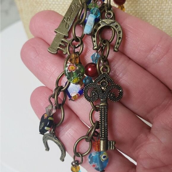 ARTISAN Dangling Wire Wrapped Beads And Charms Boho Necklace - Picture 4 of 7